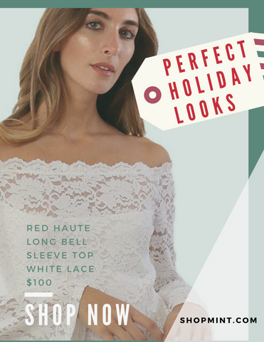 RED HAUTE TOPS OFF THE SHOULDER LONG BELL SLEEVE LACE IVORY TOP