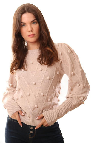 PULLS MANCHES BOUFFANTES POIS TRICOT BEIGE
