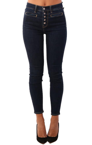 BRUCHE À BOUTONS TAILLE HAUTE CHEVILLE SKINNY 7 FOR ALL MANKIND JEAN DENIM