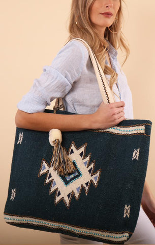 SAC À PERLES ET GLANDS TISSÉS À LA MAIN EXCLUSIVITÉS MENTHE SAC D'ÉTÉ AZTEC BEACH