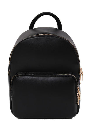 SAC À DOS MINI VEGAN CUIR DORE ZIPPER NOIR CHIC SAC À DOS