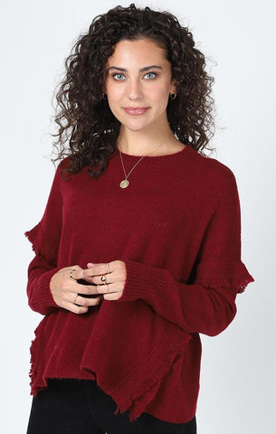 SYCAMORE FRINGE SWEATER CENTRAL PARK WEST BURGUNDY HOLIDAY KNITS