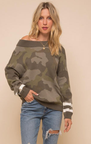 SWEAT-SHIRT SEXY IMPRIMÉ CAMO TAPS PULL-OVER OURLET ET FIL