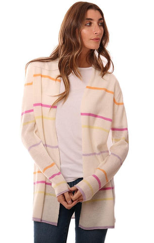 IN CASHMERE CARDIGANS STRIPED OPEN FRONT SOFT KNIT SPRING CARDI