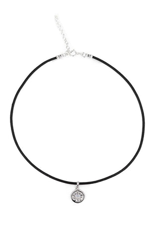 COLLIER À CHARME SOLEIL EN ARGENT STERLING NOIR FAIT À LA MAIN EN CUIR