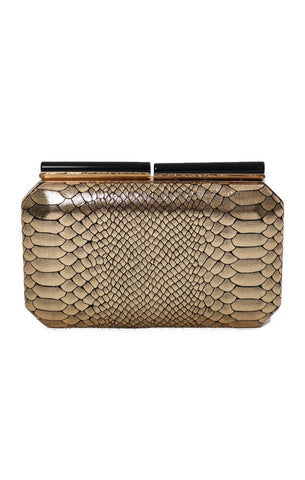 HANDBAGS FAUX SNAKE SKIN DECORATIVE CLASP GOLD EDGY CHIC MINI PARTY CLUTCH