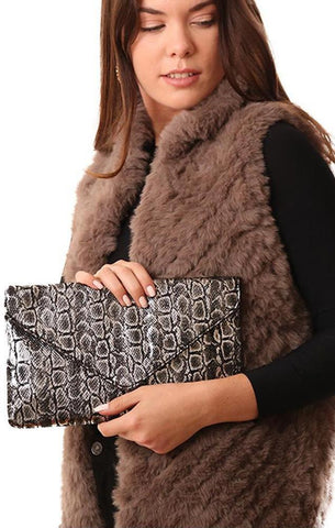 SACS À MAIN EN SIMILI CUIR SERPENT IMPRIMÉ GLIMMER SILVER CLUTCH