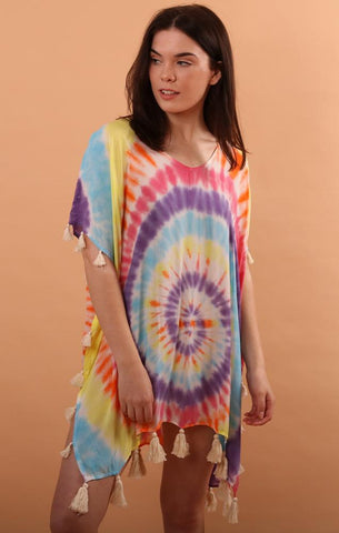 ROBE DE PLAGE MULTI SWIRL TIE DYE VINTAGE HAVANA Glands colorés