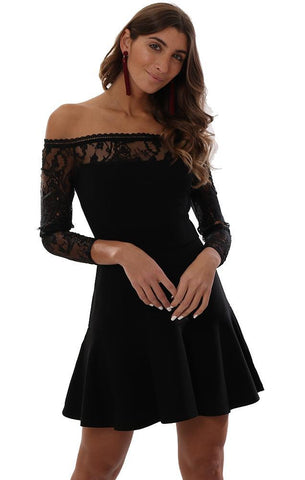 BB DAKOTA ROBES ÉPAULE DÉTAIL DENTELLE NOIRE MINI ROBE DE SOIRÉE