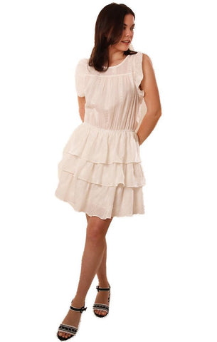 DRESSES SCOOP NECK SLEEVELESS LAYERED RUFFLE WHITE MINI DRESS FATE