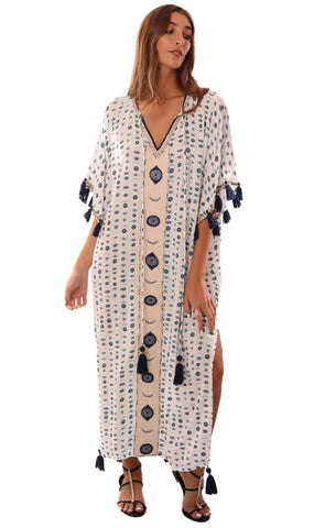 SKEMO COVERUPS COL V GLAND IMPRIMÉ MAXI CAFTAN DE PLAGE