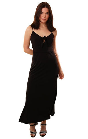 VERONICA M DRESSES SLEEVELESS TIE FRONT SOFT BLACK MAXI DRESS