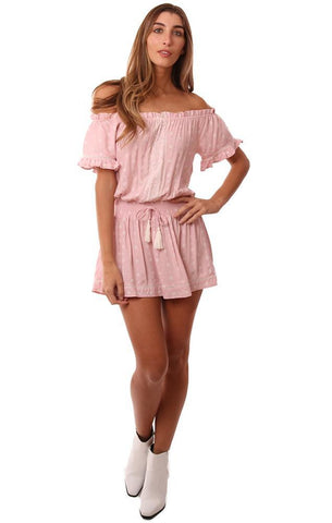 VINTAGE HAVANA ROBES ÉPAULE ROSE IMPRIMÉ TAILLE SMOCKÉE MINI ROBE