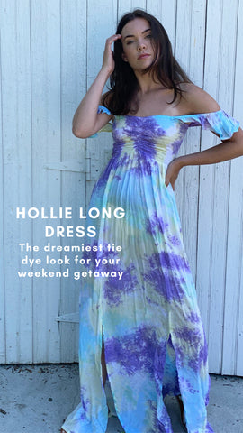 HOLLIE ROBE LONGUE TIARE HAWAII TOP SMOCKÉ TIE DYE ROBE MAXI D'ÉTÉ