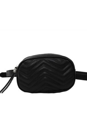 FANNY PACKS VEGAN LEATHER QUILTED STITCHED BLACK CHIC WAIST PACK BAG