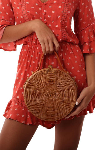 SACS À MAIN ROTIN TISSÉ SAC À BANDOULIÈRE RONDE EN CUIR