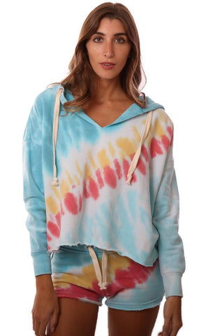 VINTAGE HAVANA HOODIES V NECK LONG SLEEVE TIE DYE CROPPED SWEATSHIRT