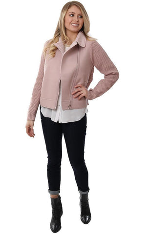 METRIC JACKETS FAUX SHERPA LINED COLLARED PINK COZY ZIP UP SWEATER COAT