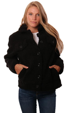 CENTRAL PARK WEST VESTES BOUTONNÉES MANTEAU TEDDY D'AUTOMNE EN FAUSSE FOURRURE COSY NOIR