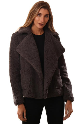 BB DAKOTA VESTES COL EN FAUSSE FOURRURE CHARBON COSY TEDDY COAT