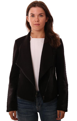 BB DAKOTA JACKETS VESTE NOIRE TEXTURÉE À ZIP ASYMÉTRIQUE SUR LE DEVANT À MANCHES LONGUES