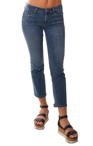 J BRAND PANTALON EN DENIM CROPPED BOOTCUT CHEVILLE Effilochée BLEU JEAN