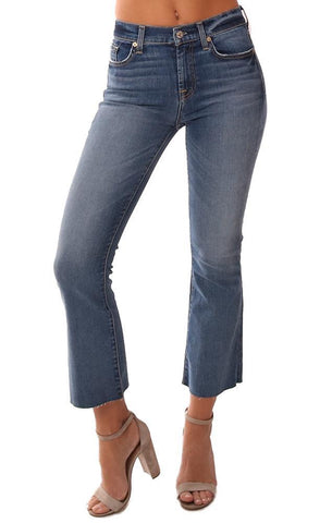 7 FOR ALL MANKIND JEAN TAILLE HAUTE DÉLAVAGE LÉGER CHEVILLE FRAY OURLET BOOT CUT JEAN