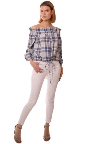 CITOYENS DE L'HUMANITÉ DENIM TAILLE HAUTE SKINNY CROP CHEVILLE JEAN BLANC