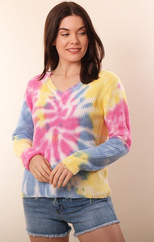 RAFFI PULL EN MAILLE TIE DYE MANCHES LONGUES COL V