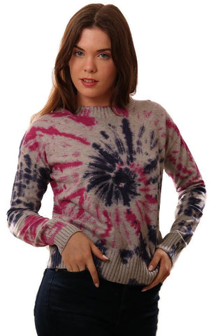 CENTRAL PARK WEST PULLS COL ROND TIE DYE KNIT BLEU ROSE GRIS PULL PULL