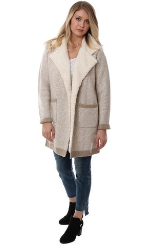 CARDIGANS MÉTRIQUES DOUBLÉS DE FAUSSE FOURRURE COSY HIVER BEIGE OUVERT DEVANT CARDI PULL MANTEAU