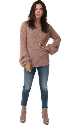 SWEATERS LONG SLEEVE CREW NECK COZY SHAG DUSTY PINK KNIT PULLOVER SWEATER