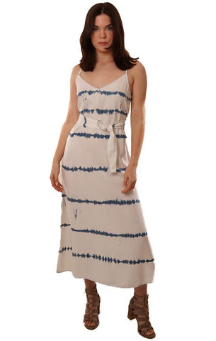 BELLA DAHL DRESSES TIE DYE STRIPED TIE WAIST WHITE MAXI DRESS