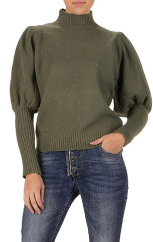 PULL BIANCA ELAN MANCHES BOUFFANTES TRICOT AUTOMNE VERT OLIVE
