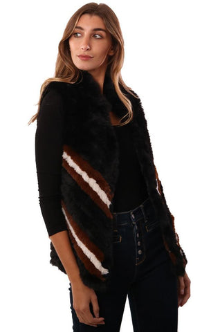 HEARTLOOM GILETS OUVERT DEVANT FAUSSE FOURRURE DOUCE GILET NOIR BLANC MARRON