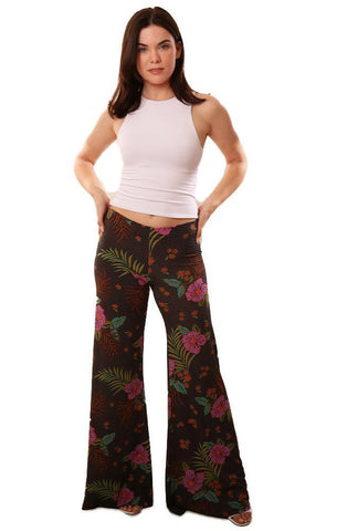 VERONICA M PANTS WIDE LEG FLARE BOTTOM BLACK PURPLE PRINTED PANT