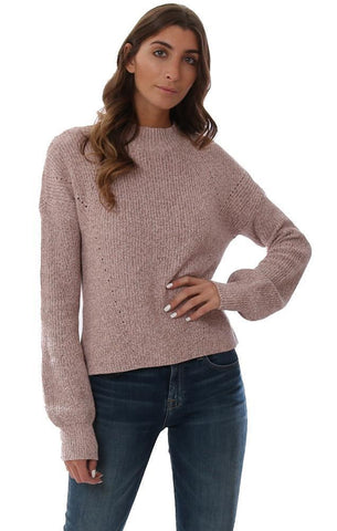 525 AMERICA SWEATERS MOCK NECK SHAKER COTTON KNIT PINK COMFY PULLOVER SWEATER