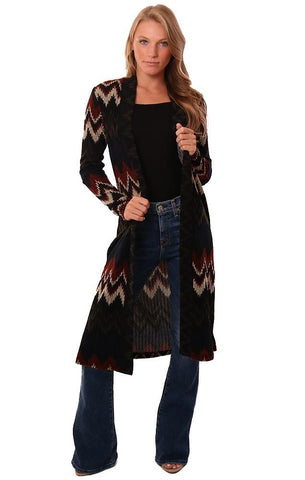 Veronica M Cardi Long Sleeve Printed Open Front Knit Duster
