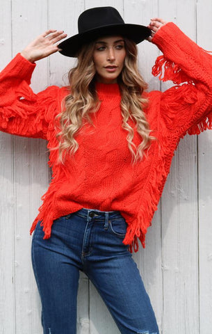 CABLE FRINGE PULLOVER 525 AMERICA BOHO CHIC FALL SWEATER