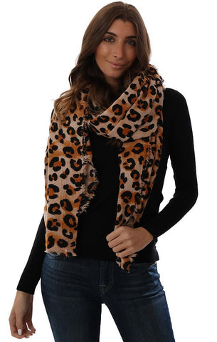 SCARVES LEOPARD PRINT FRAYED EDGE SOFT CHIC SCARF