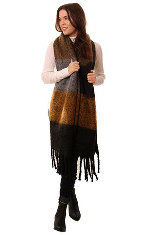 SCARVES COLOR BLOCK FRINGED CHUNKY WINTER SCARF