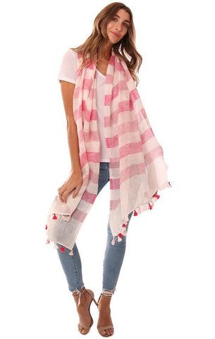 IN CASHMERE SCARVES STRIPED LINEN TASSEL TRIM FLOWY SPRING SCARF