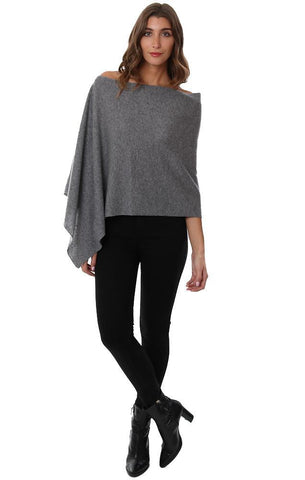 PONCHO EN TRICOT SUPERPOSÉ DOUX GRIS CHINÉ TOPPERS EN CACHEMIRE