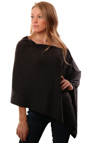 PONCHOS EN CACHEMIRE TOPPER EN TRICOT DOUX CHARBON