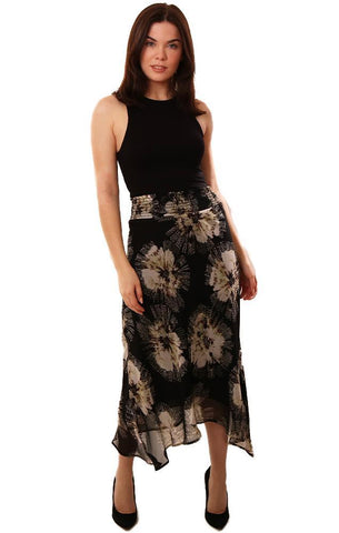 VERONICA M SKIRTS FLORAL PRINTED SMOCK WAIST FLOWY MIDI SKIRT