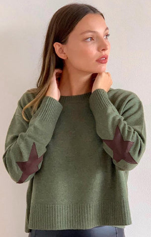 STAR PATCH CREW RAFFI CASHMERE CREW NECK SWEATER