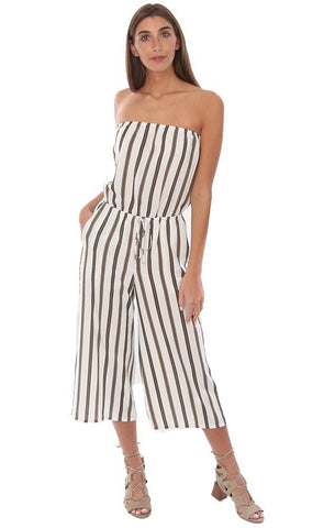 VERONICA M JUMPSUITS STRAPLESS CROPPED WIDE LEG TIE WAIST STRIPED JUMPSUIT