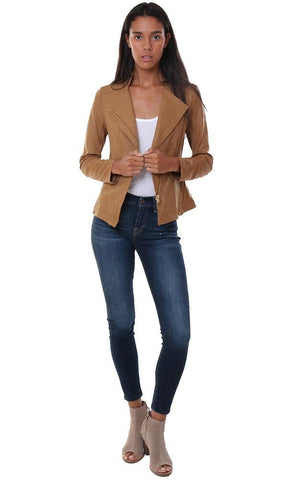 CLARA SUNWOO VESTES VESTE MOTO EN CUIR VÉGAN ASYMÉTRIQUE ZIP UP EDGY CAMEL