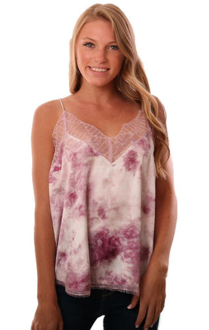 STORIA TOPS BORDURE EN DENTELLE TIE DYE SOYEUX ROSE VIOLET CAMI TOP