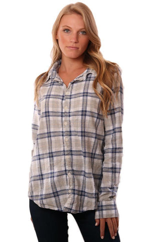 CP SHADES TOPS CLASSIC BUTTON UP COLLARED PLAID LONG SLEEVE BLOUSE